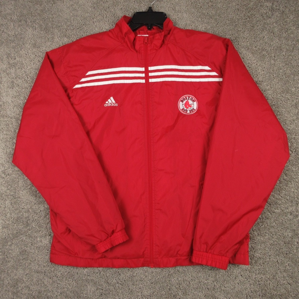 Vintage Boston Red Sox Jacket Mens Medium Red Windbreaker Adidas Striped MLB